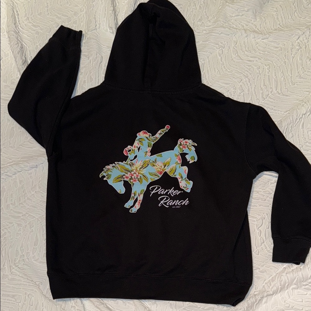 Black Parker Ranch Hoodie with Colorful Graphic EUC YM